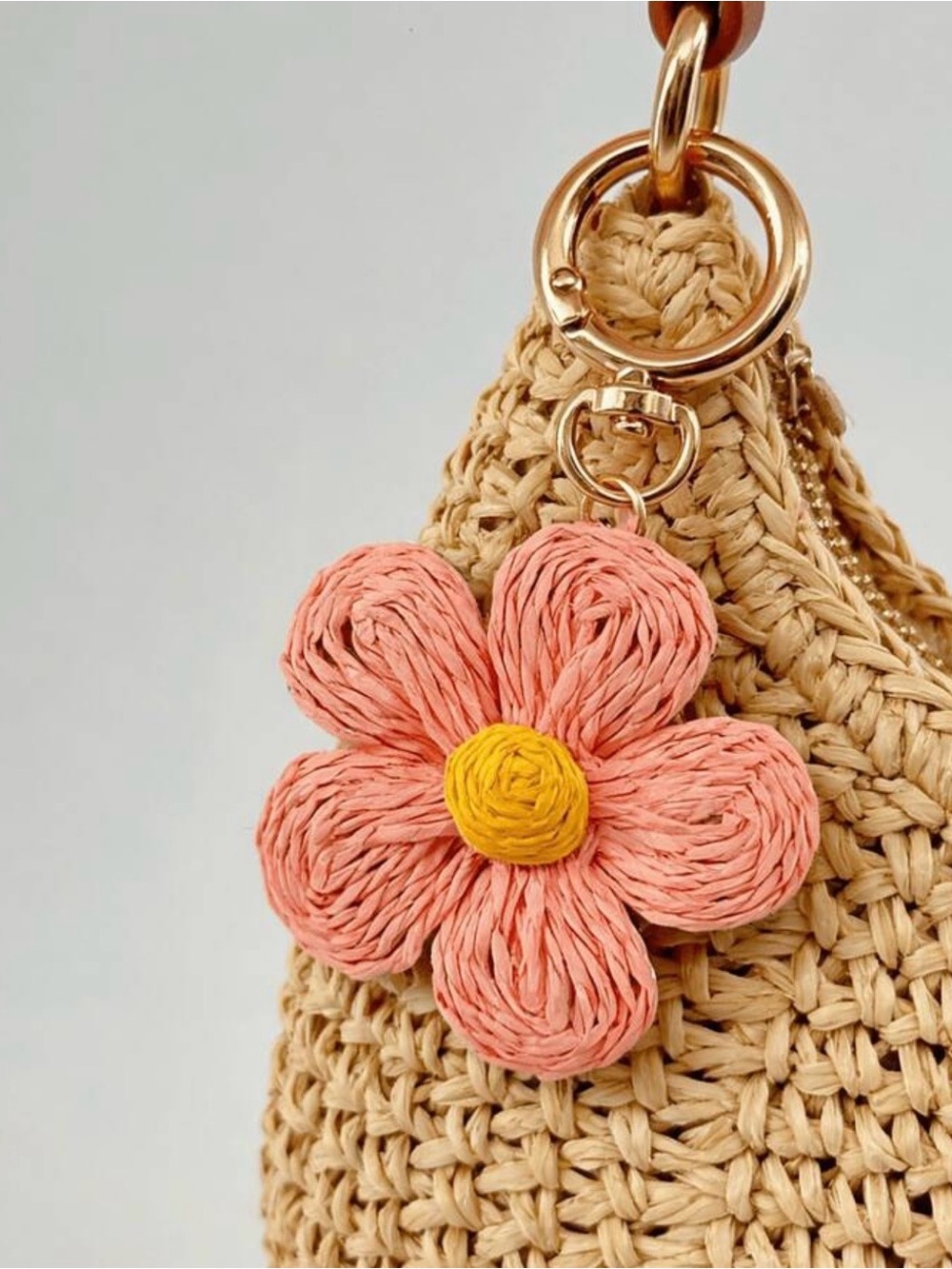 NEW Handwoven Pink Flower Bag Charm/Keychain
